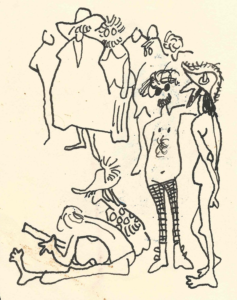 359 Conjunto de hippies uno toca guitarra otro desnudo