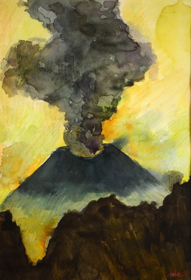 Volcán en verde